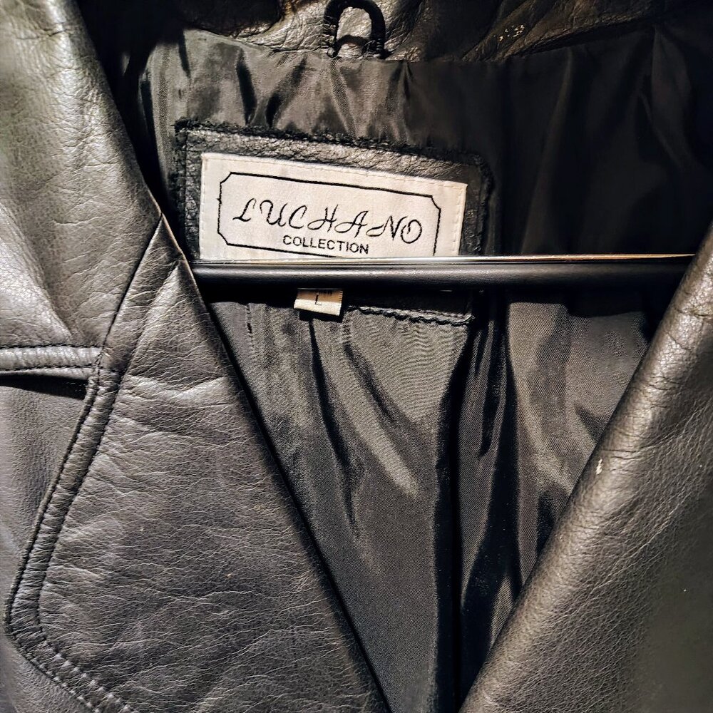 Vintage Luchano 100% Leather Black Trench Coat –Vintage 1990s Full-Length Duster